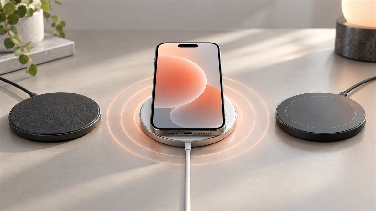 Qi2の磁気位置合わせでスマートフォンを充電する様子