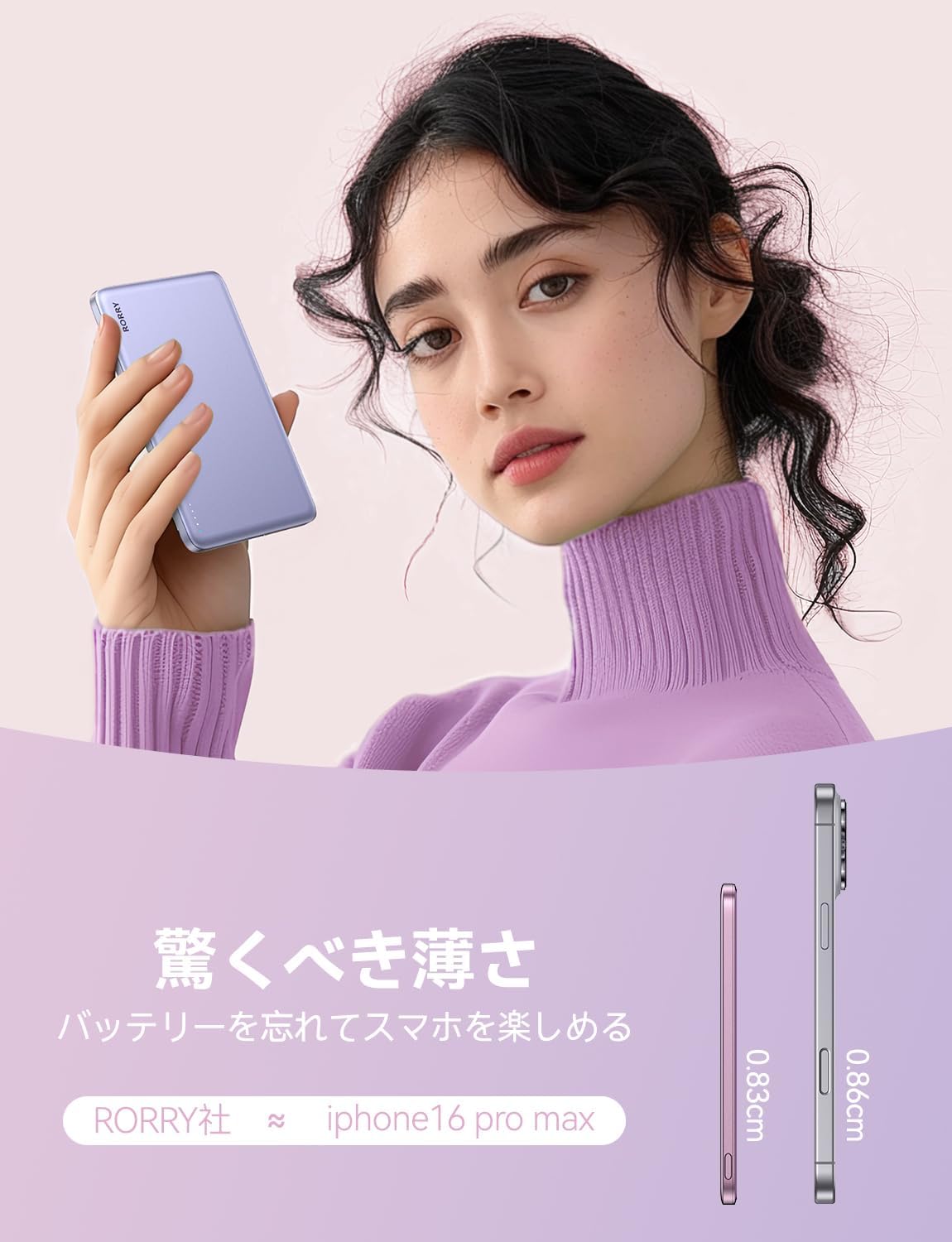 RORRY【2025新傑作 0.86cm モバイルバッテリー 超薄型】