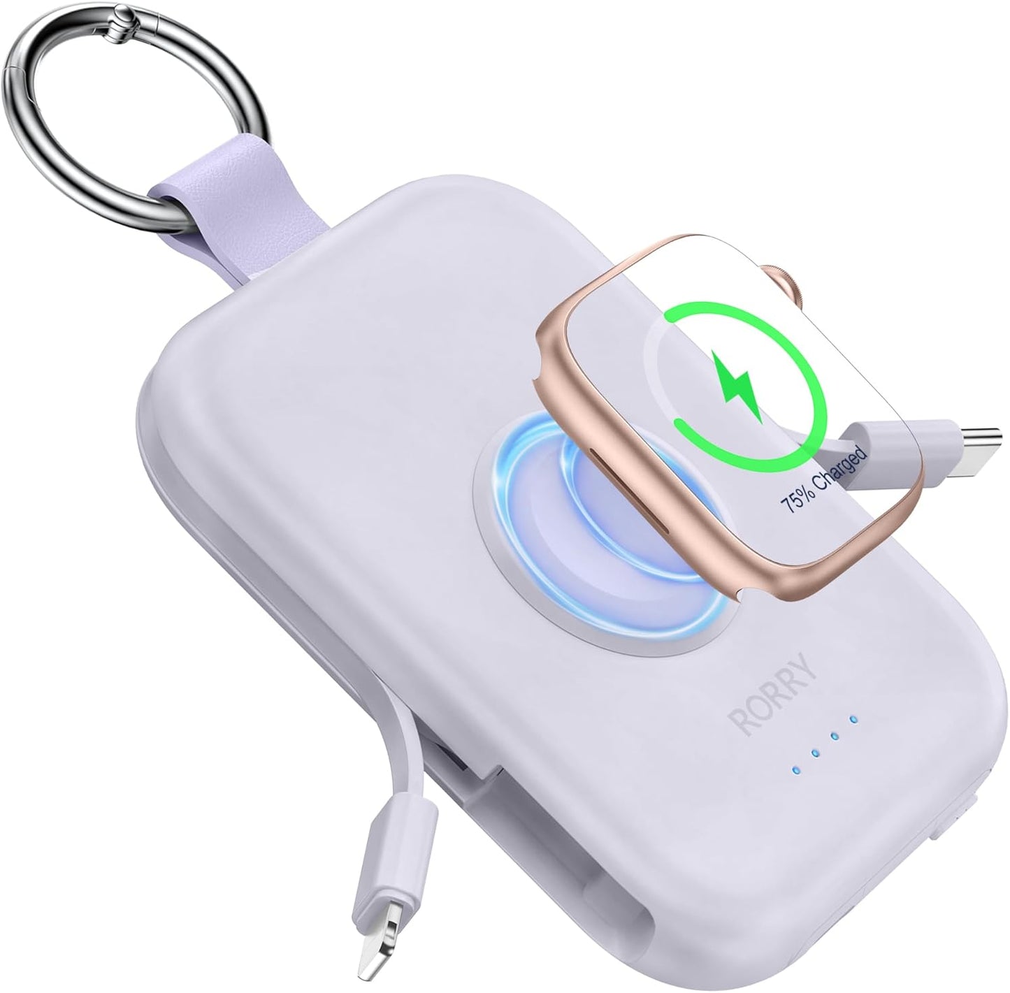 RORRY apple watch 充電器 モバイルバッテリー 5000mAh 2本ケーブル内蔵