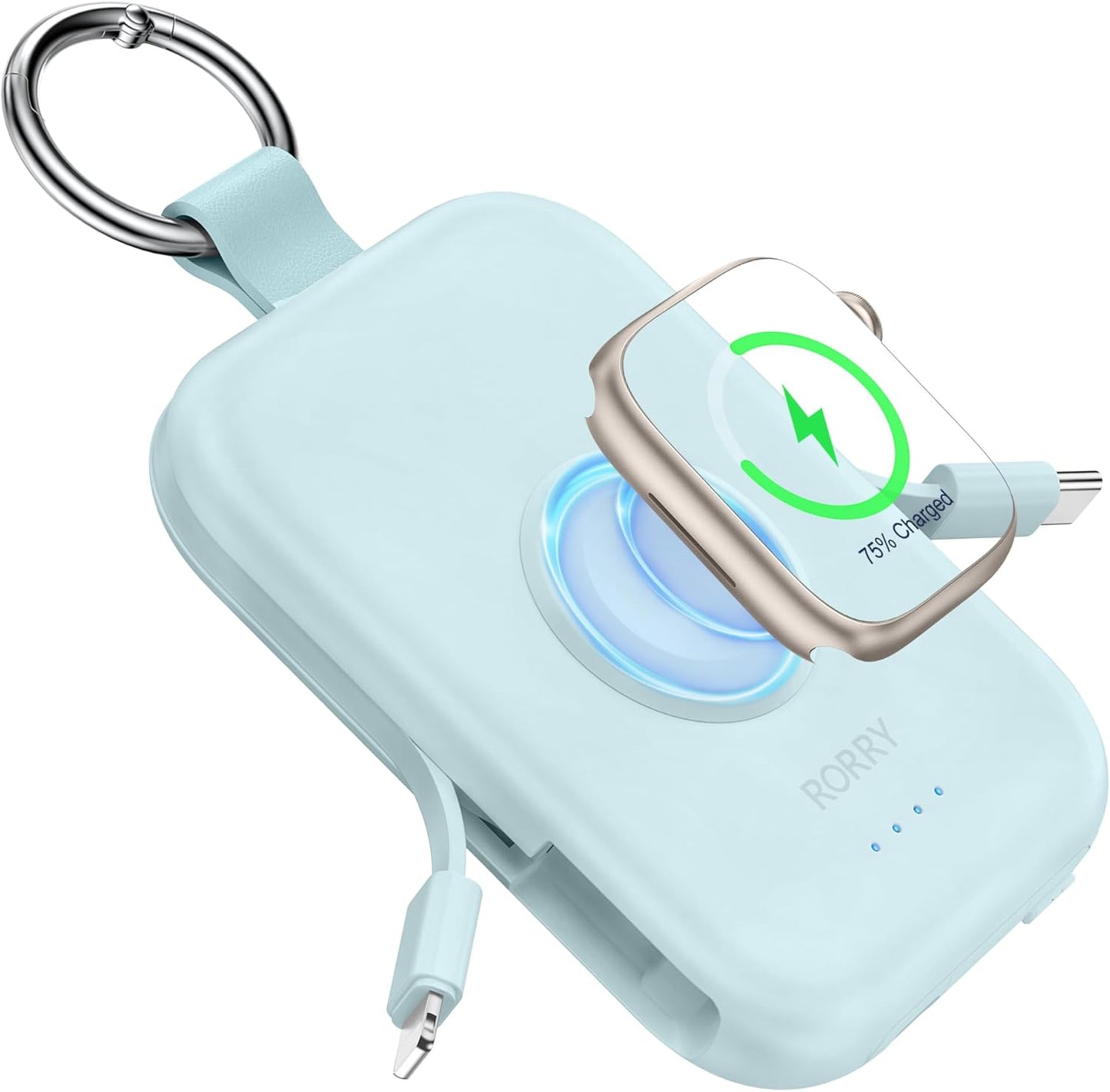 RORRY apple watch 充電器 モバイルバッテリー 5000mAh 2本ケーブル内蔵