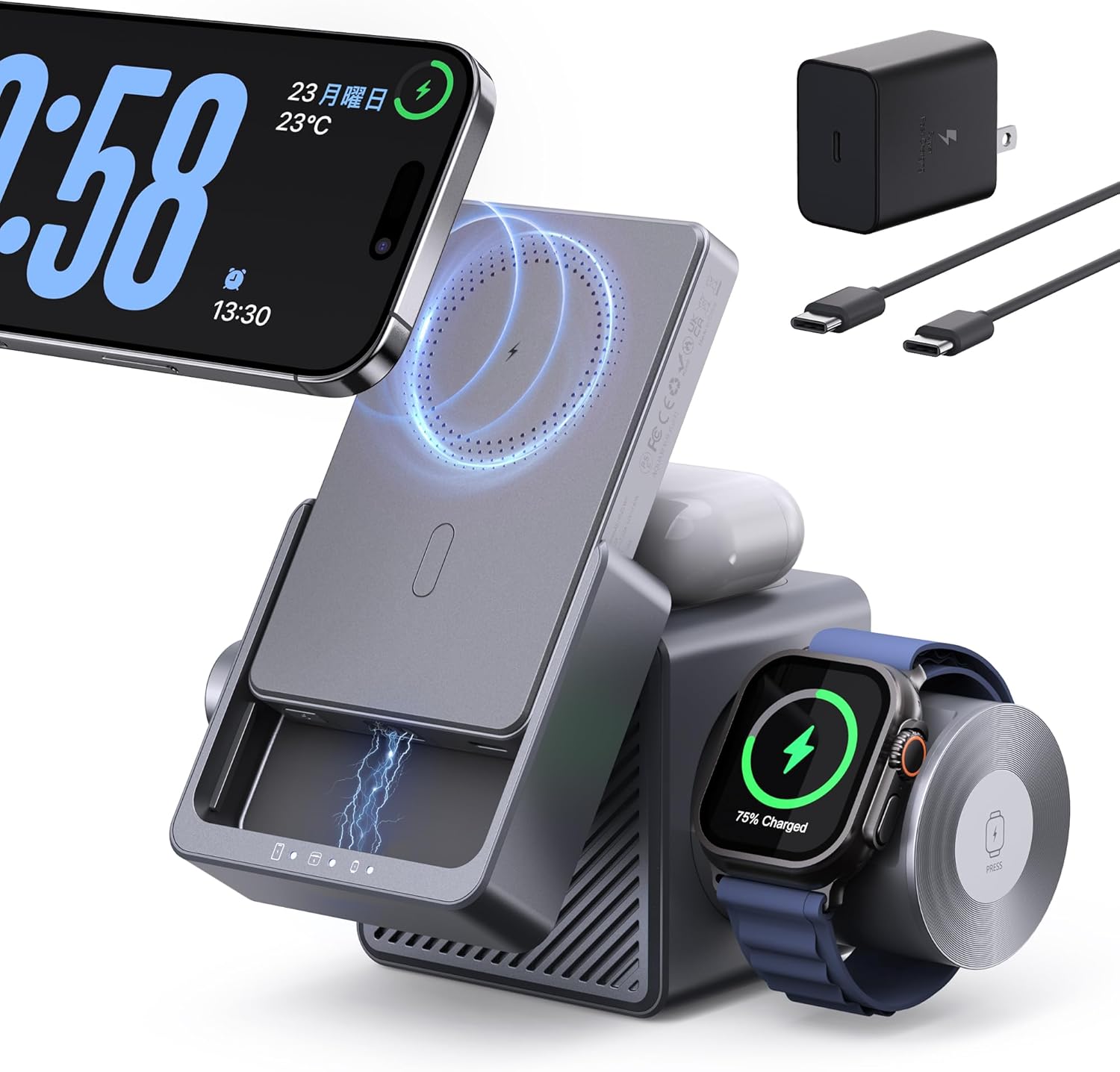 RORRY ワイヤレス充電器 4in1 モバイルバッテリー mag-safe Amazon.co.jp: RORRY ワイヤレス充電器 4in1 モバイルバッテリー