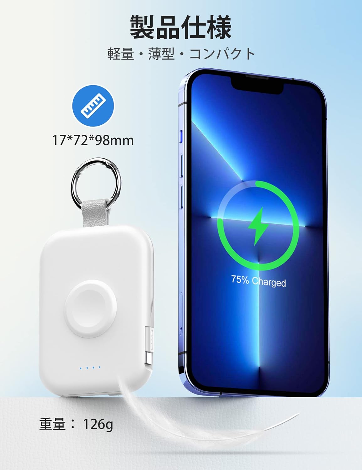 RORRY apple watch 充電器 モバイルバッテリー 5000mAh 2本ケーブル内蔵