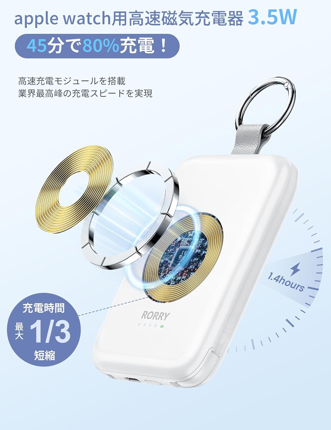 RORRY【進級プロ版 急速充電】アップルウォッチ モバイルバッテリー 10000mAh