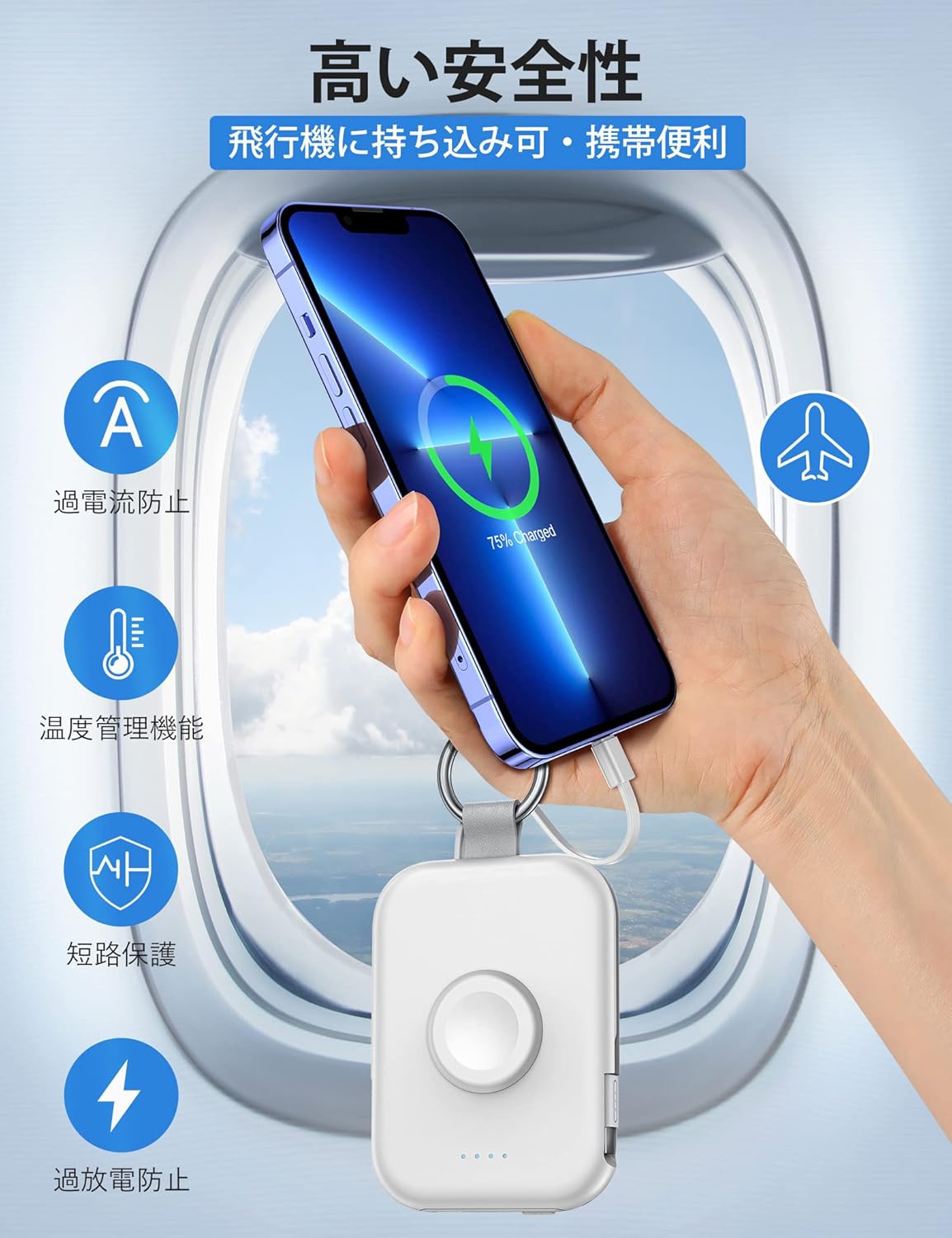 RORRY apple watch 充電器 モバイルバッテリー 5000mAh 2本ケーブル内蔵