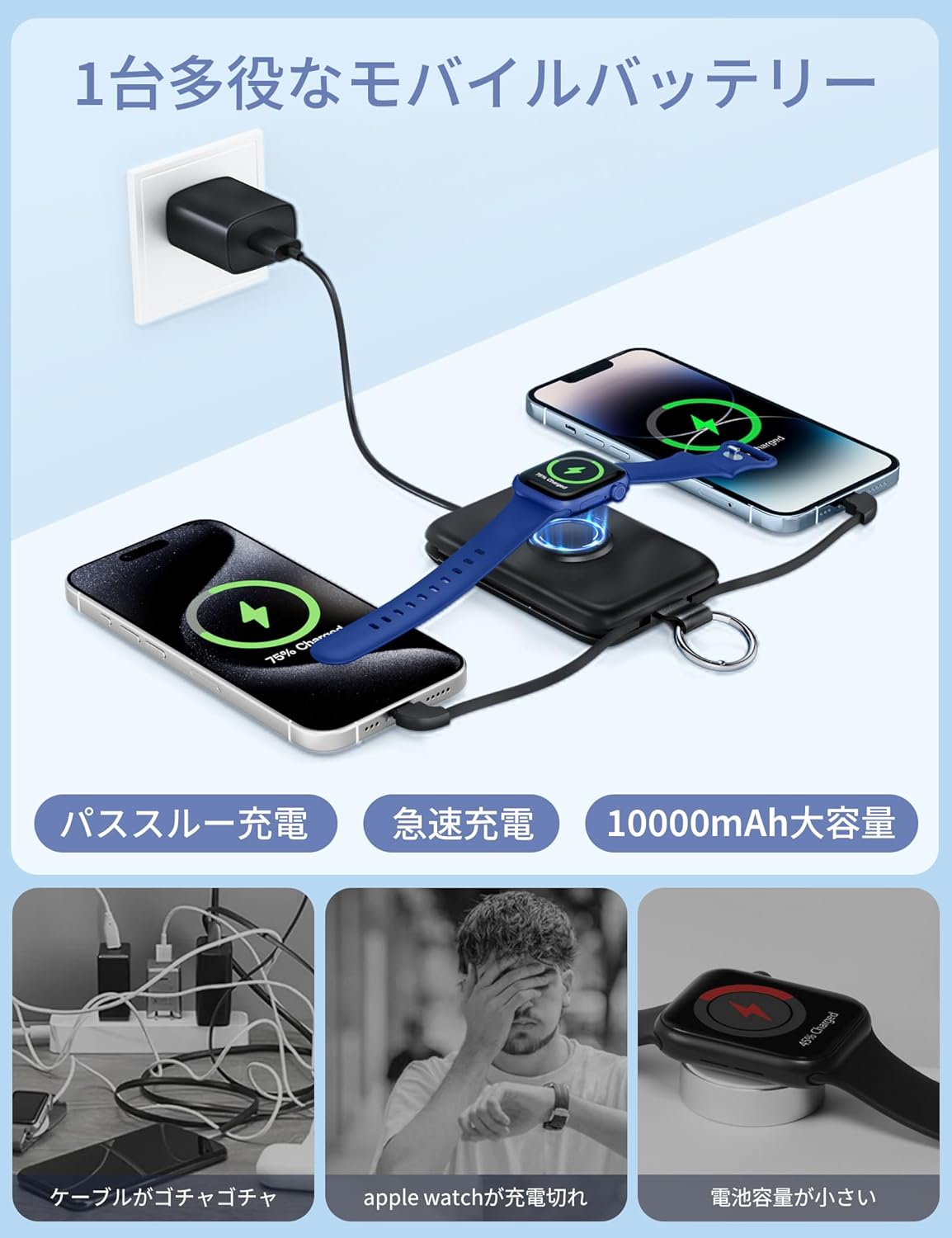 RORRY【進級プロ版 急速充電】アップルウォッチ モバイルバッテリー 10000mAh