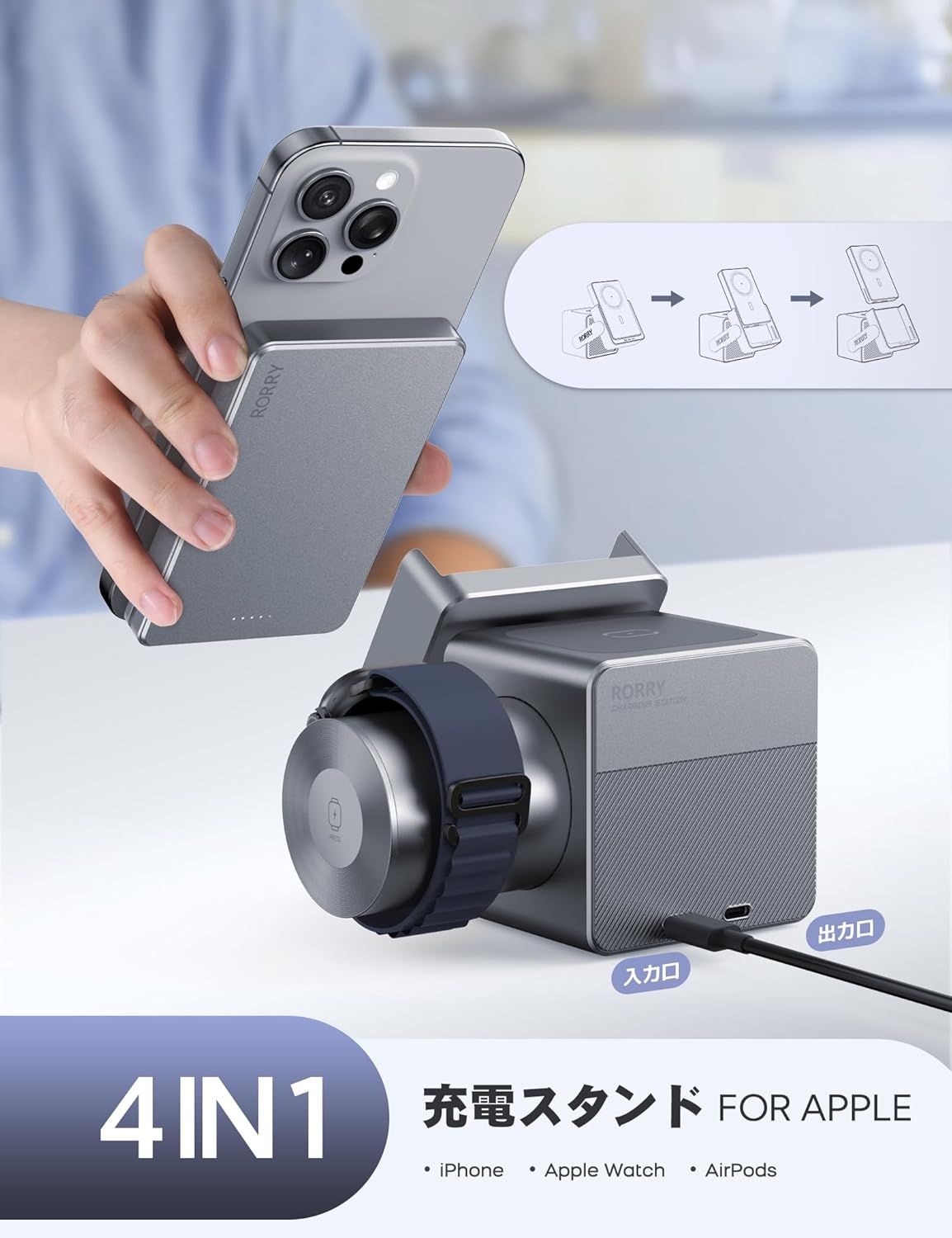 【自信作 究極の45W】RORRY ワイヤレス充電器 4in1 mag-safe対応 モバイルバッテリー