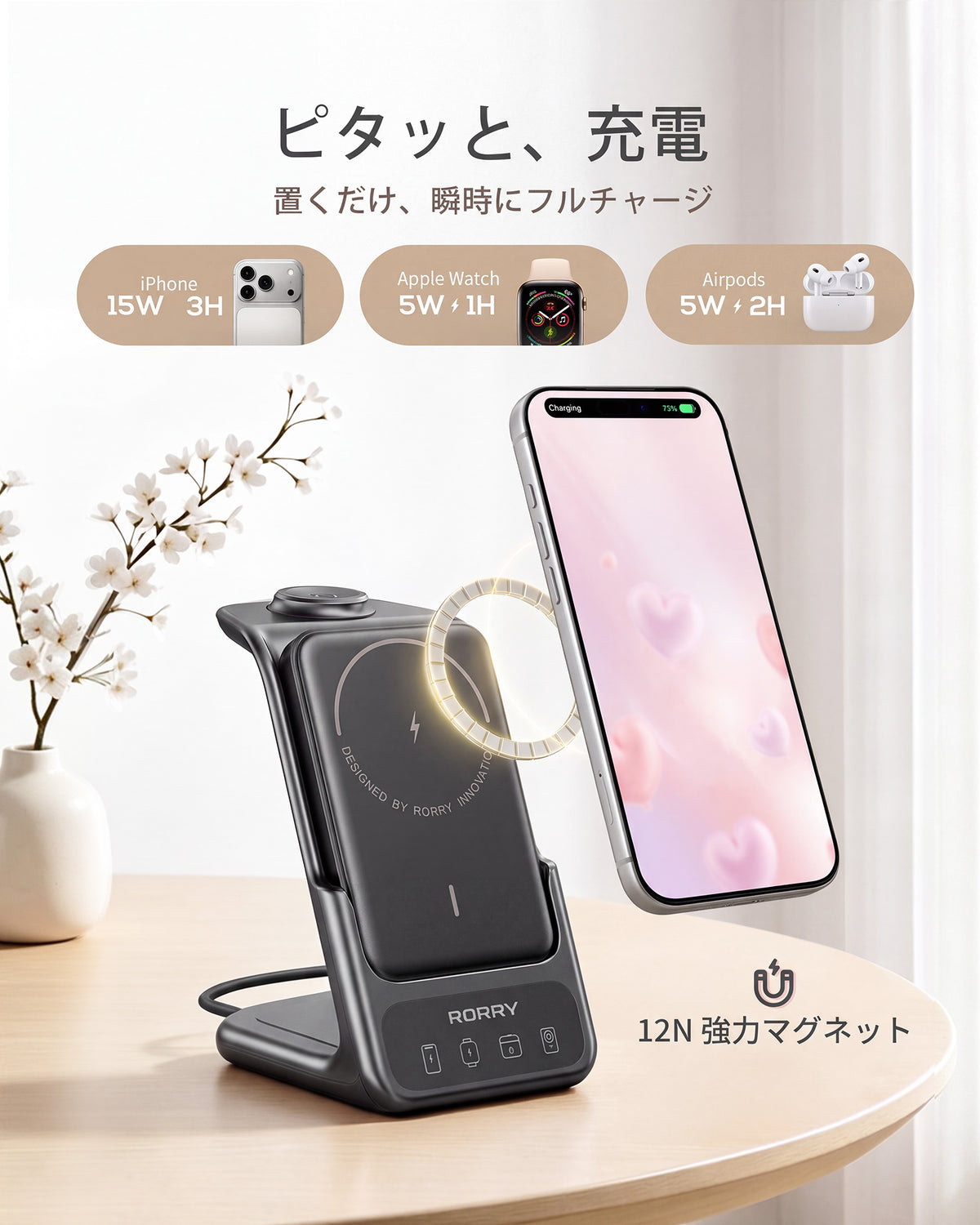 RORRY AuraDock® M2-10000mAh 4in1 充電ステーション 着脱式モバイルバッテリー付き 30W