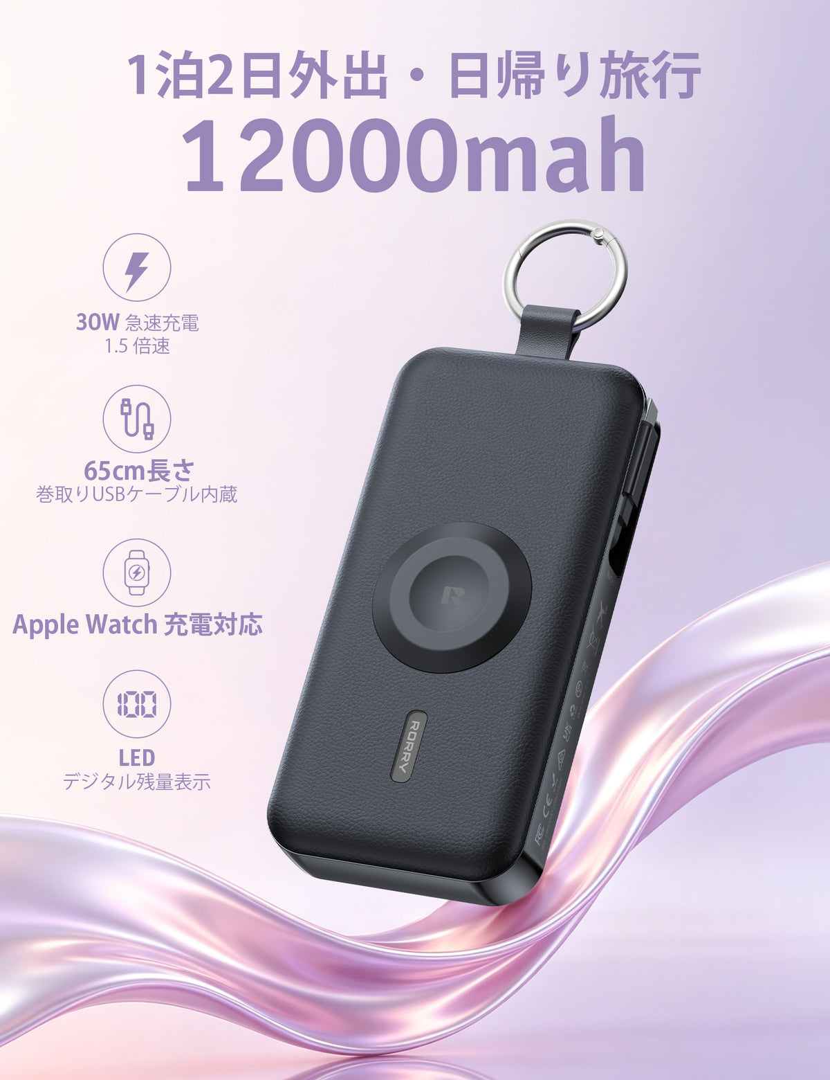 RORRY CharmGo® D3 12000mAh キーチェーン型モバイルバッテリー 30W