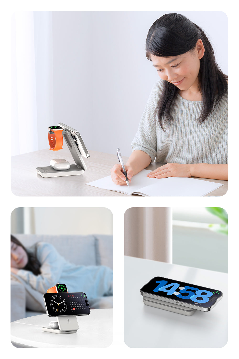 RORRY M3 【10000mAh 大容量・ iphone apple watch airpods 同時充電・完全ワイヤレススタンド】magsafeモバイルバッテリー アップルウォッチ充 電 3台 パススルー 充電ドッグ コンパクト