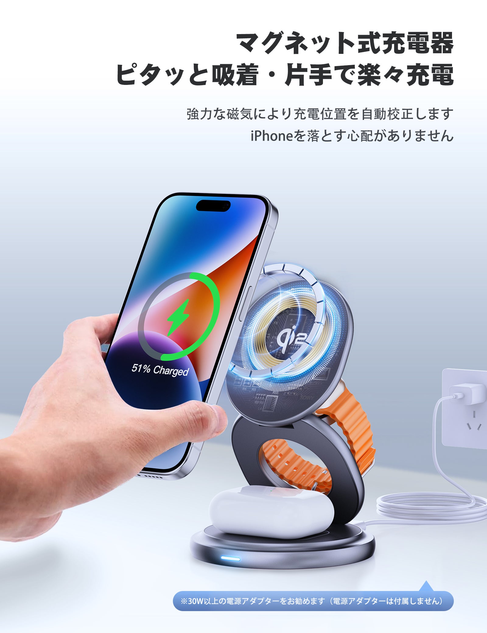 RORRY A6 3in1 Qi2 回転式MagSafe充電スタンド(15W・折りたたみ対応)