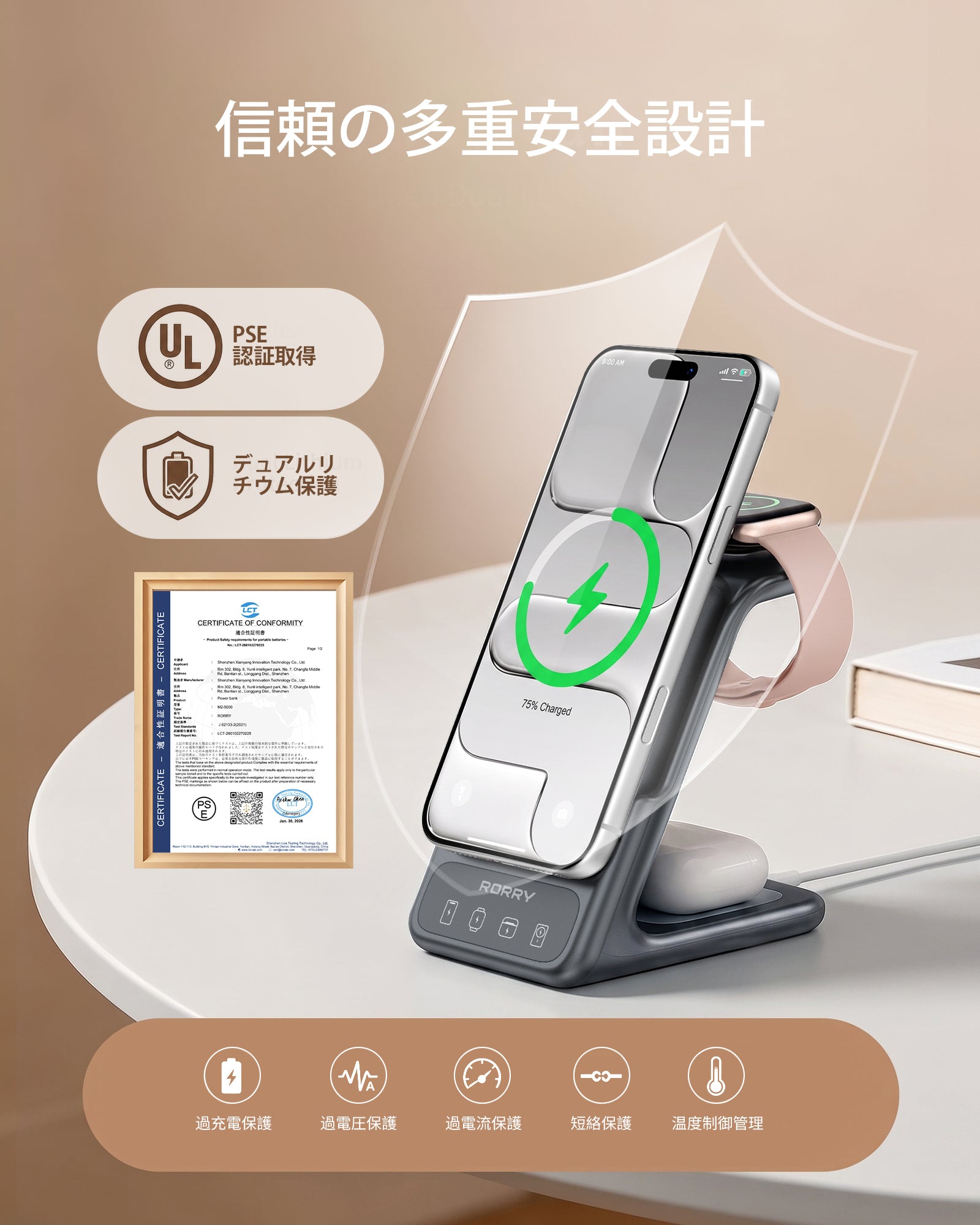 RORRY AuraDock M2-5000mAh 4in1 充電ステーション 着脱式モバイルバッテリー付き