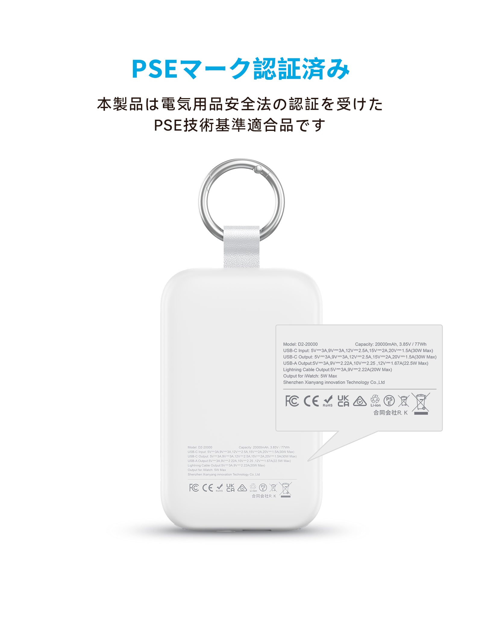 RORRY CharmGo D2 20000mAh キーホルダー型 モバイルバッテリー(30W対応)