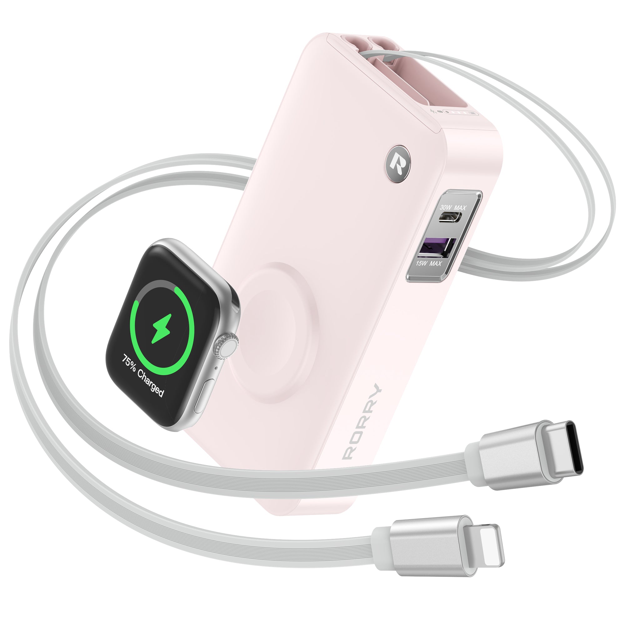 RORRY H1 10000mAh モバイルバッテリー(伸縮ケーブル内蔵・30W出力)