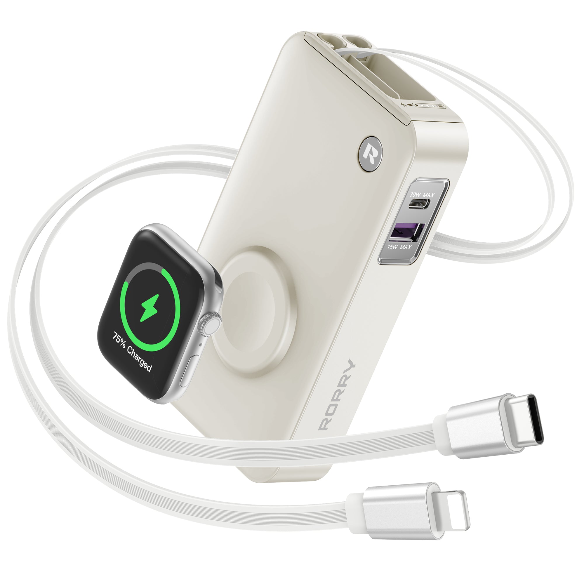 RORRY H1 10000mAh モバイルバッテリー(伸縮ケーブル内蔵・30W出力)