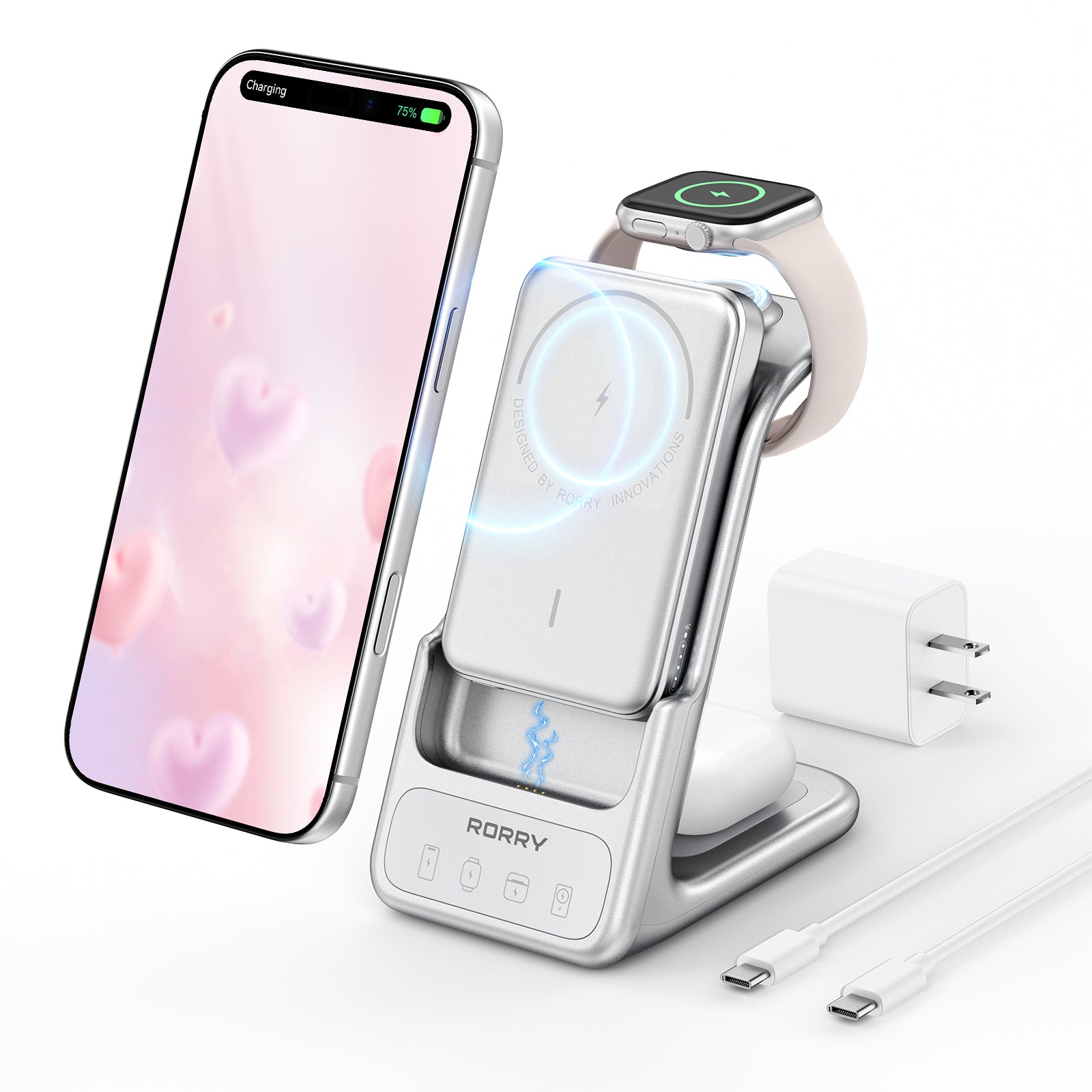 RORRY AuraDock M2-5000mAh 4in1 充電ステーション 着脱式モバイルバッテリー付き