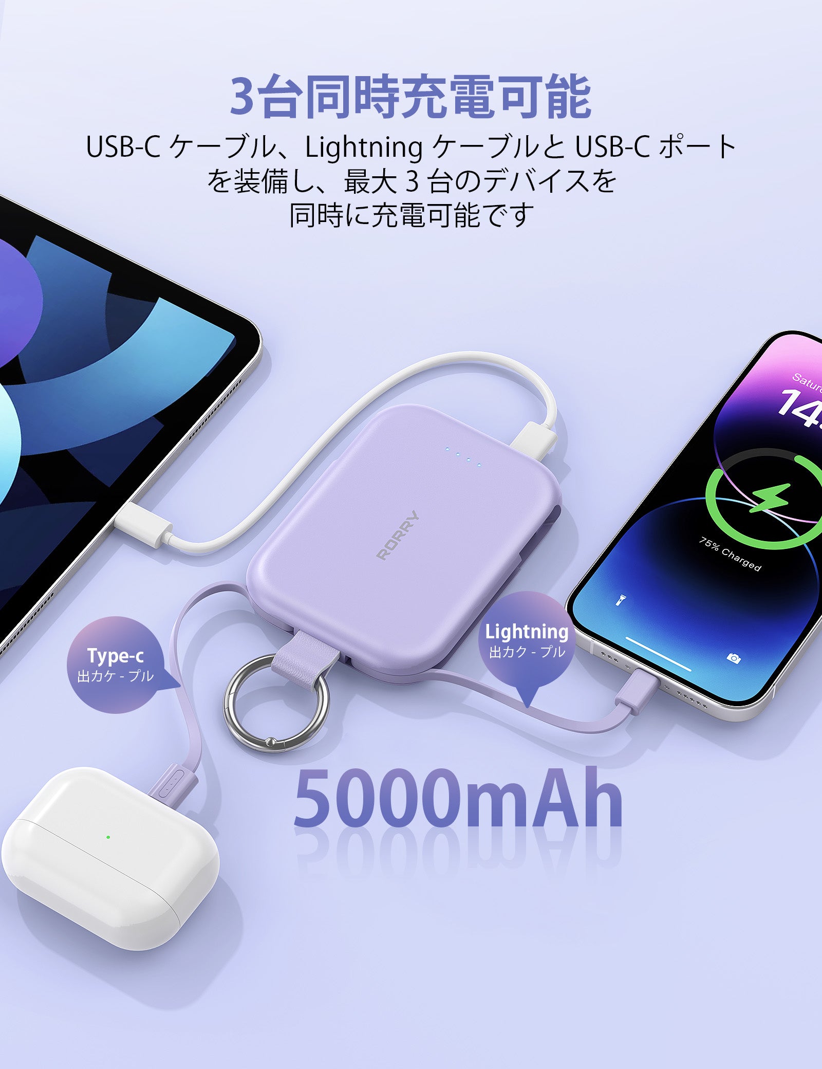 RORRY CharmGo T1 5000mAh キーホルダー型 モバイルバッテリー