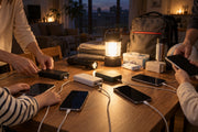 停電時に家族のスマートフォンを複数のモバイルバッテリーで充電する備え