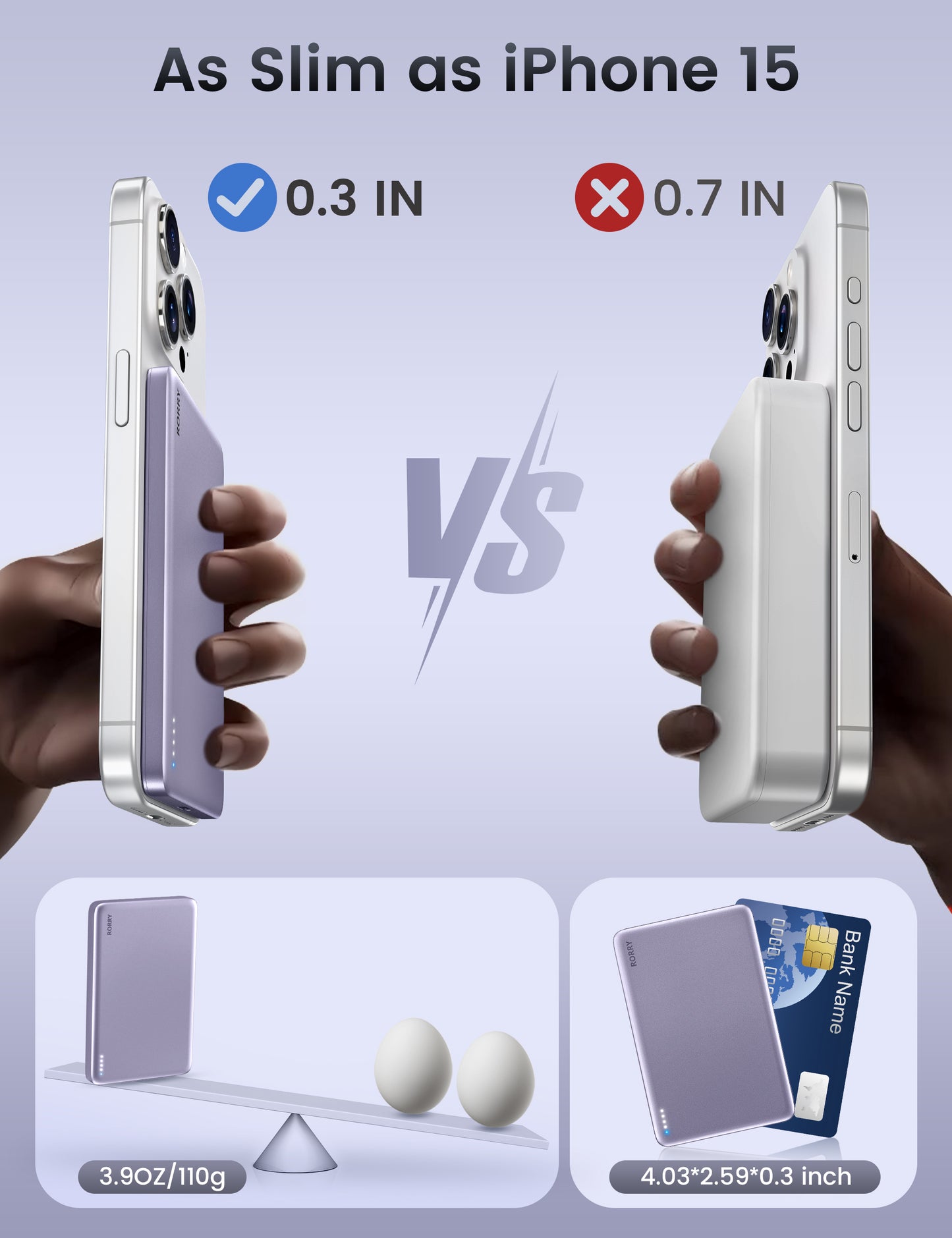 RORRY D14 モバイルバッテリー MagSafe対応 5000mAh 超薄型アルミ 2台同時ワイヤレス充電 PSE認証 iPhone 17/16/15/14/13/12対応