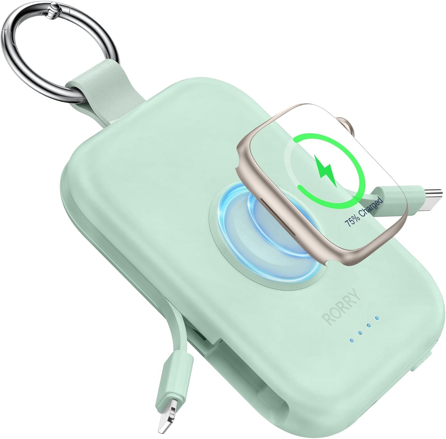 RORRY apple watch 充電器 モバイルバッテリー 5000mAh 2本ケーブル内蔵