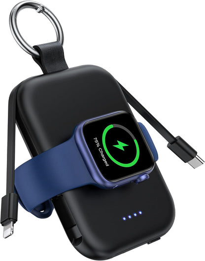 RORRY apple watch 充電器 モバイルバッテリー 5000mAh 2本ケーブル内蔵