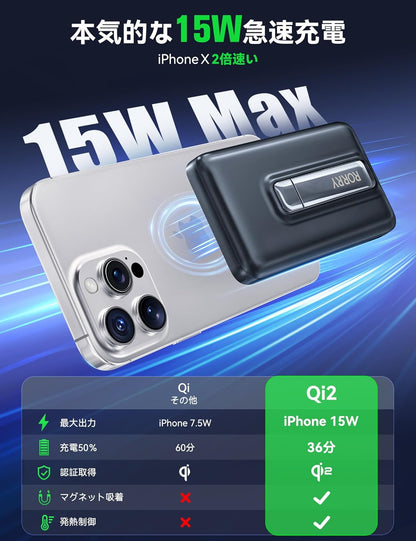 RORRY モバイルバッテリー 10000mAh Qi2公式認証・15W急速充電】
