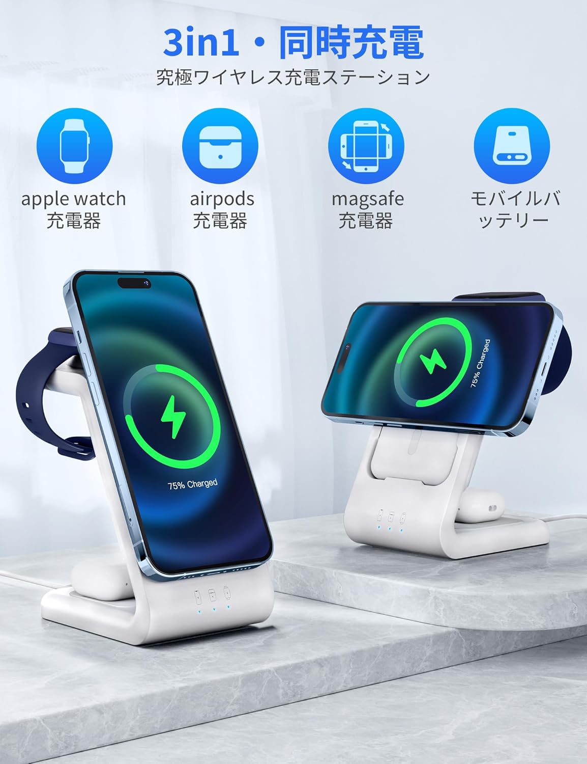 RORRY ワイヤレス充電器 4in1 モバイルバッテリー