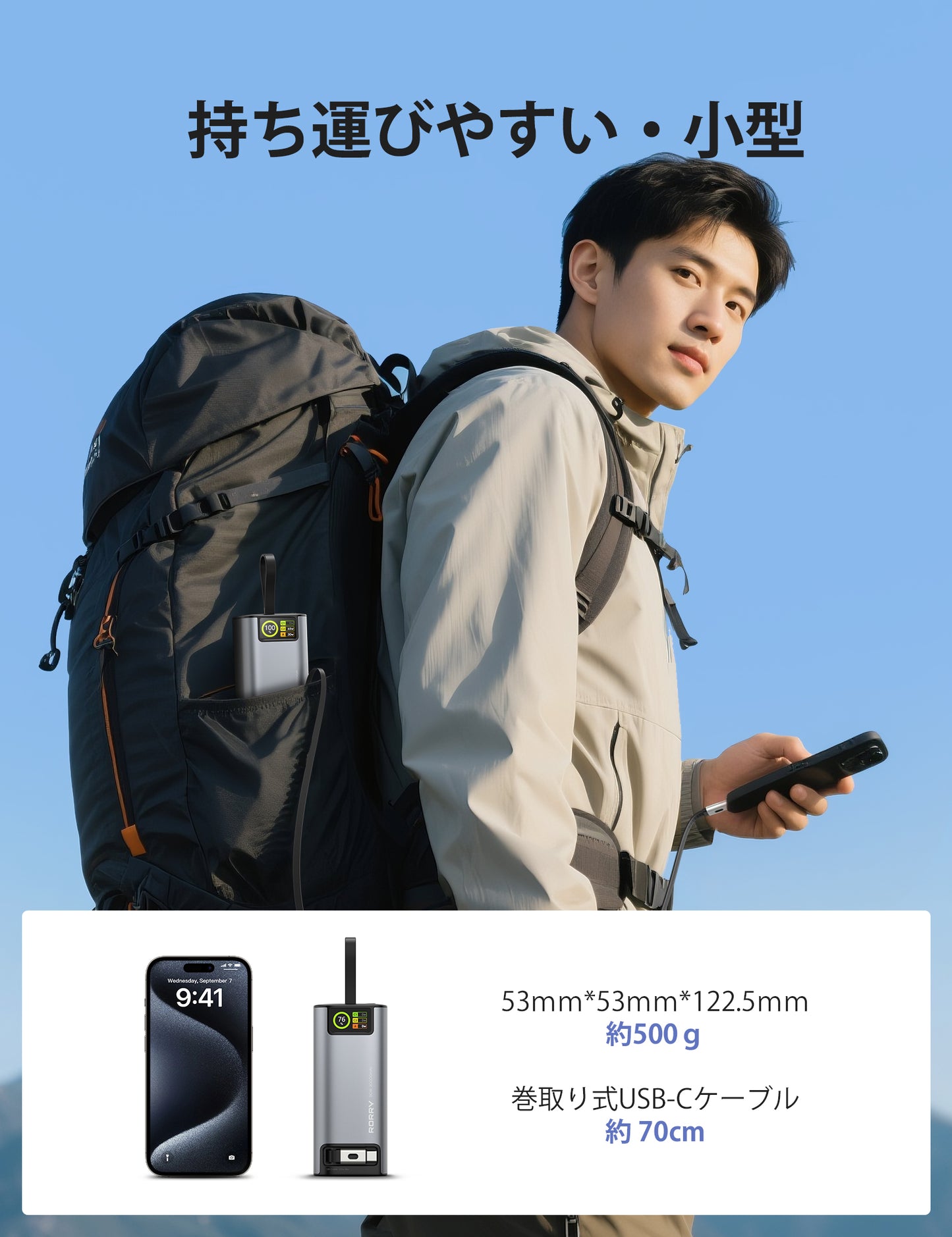 RORRY【自信 最強 アルミ合金製】 (20000mAh・130W出力) モバイルバッテリー 大容量