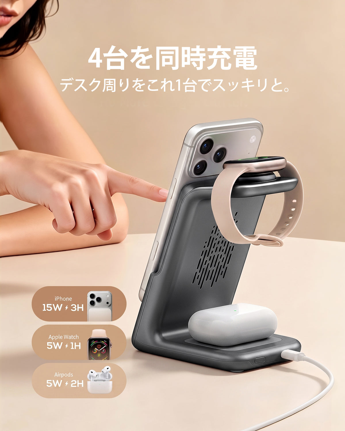 RORRY AuraDock M2-10000mAh 4in1 充電ステーション 着脱式モバイルバッテリー付き 30Wの商品外観・機能紹介 11