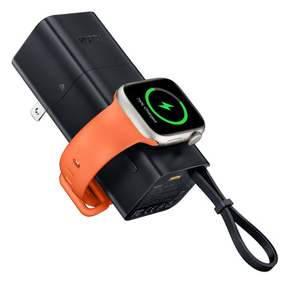 RORRY CB02 コンセント一体型モバイルバッテリー 5200mAh Lightning内蔵 Apple Watch対応 PD22.5W急速 3台同時充電 折りたたみ式プラグ 小型携帯便利