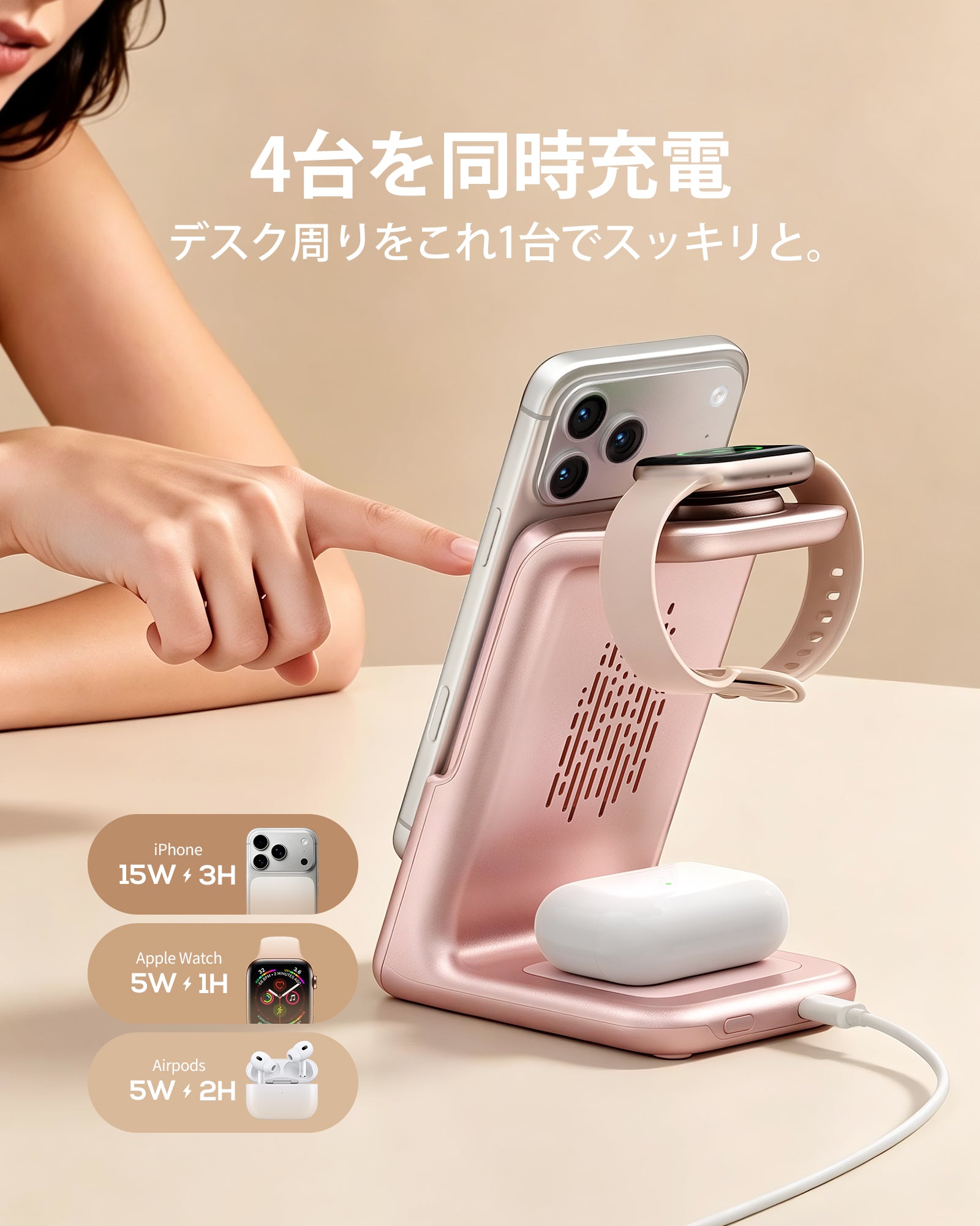 RORRY AuraDock M2-10000mAh 4in1 充電ステーション 着脱式モバイルバッテリー付き 30W