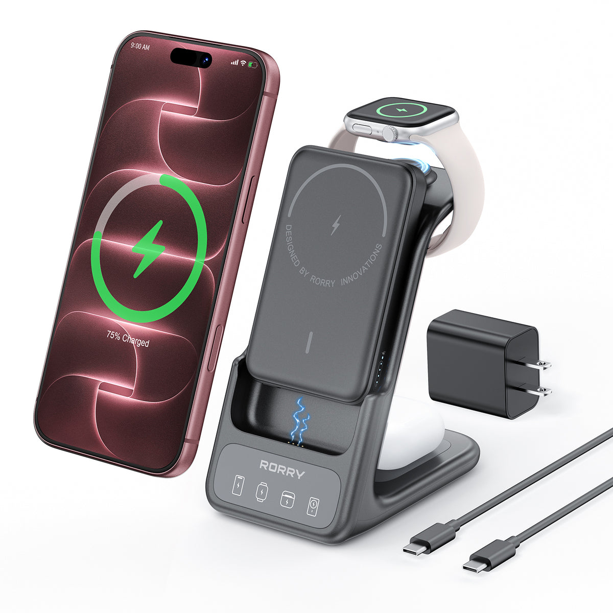 RORRY AuraDock® M2-10000mAh 4in1 充電ステーション 着脱式モバイルバッテリー付き 30W