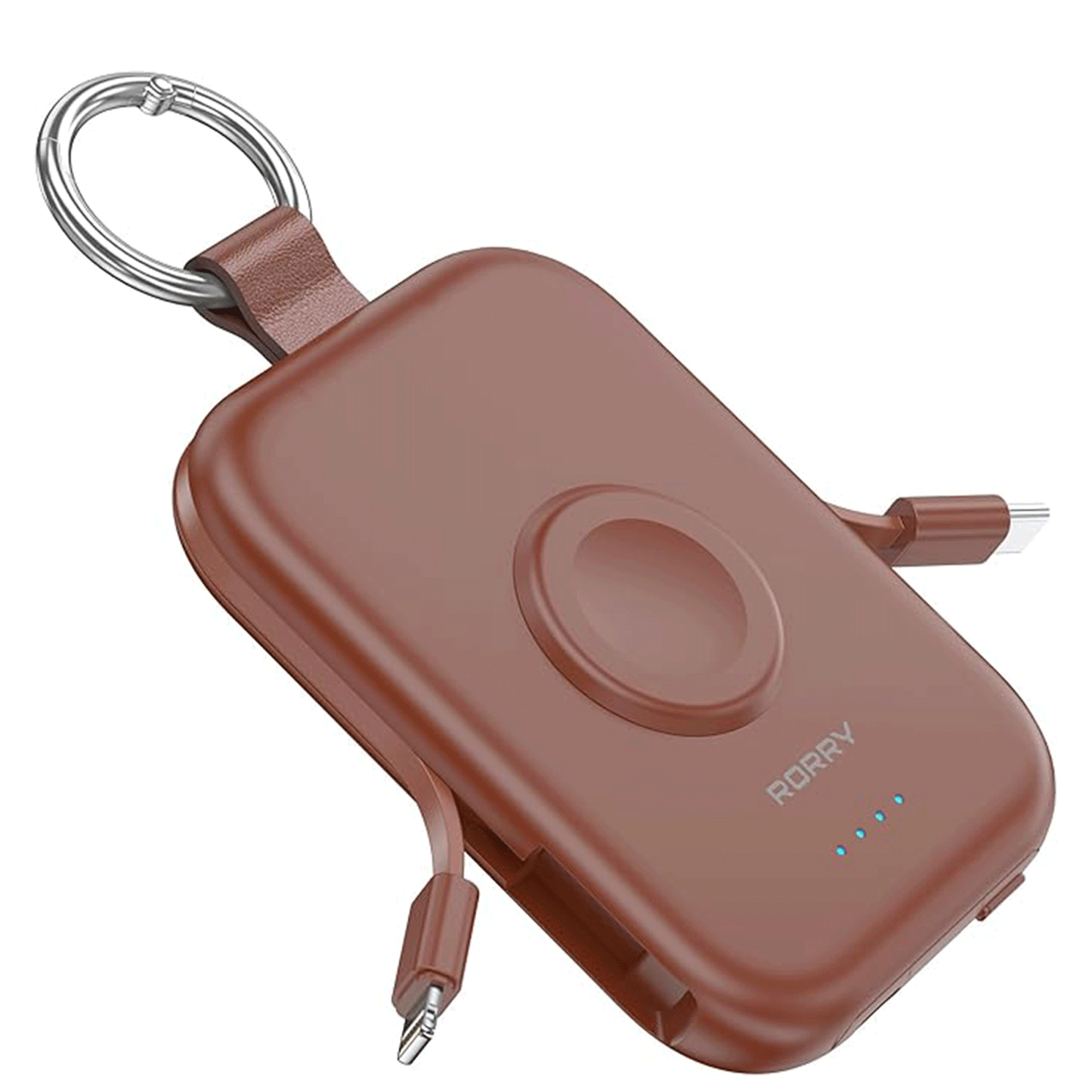 RORRY D2 モバイルバッテリー 5000mAh 2本ケーブル内蔵 iPhone/Type-C アップルウォッチ対応 最大4台同時 PSE認証 軽量コンパクト