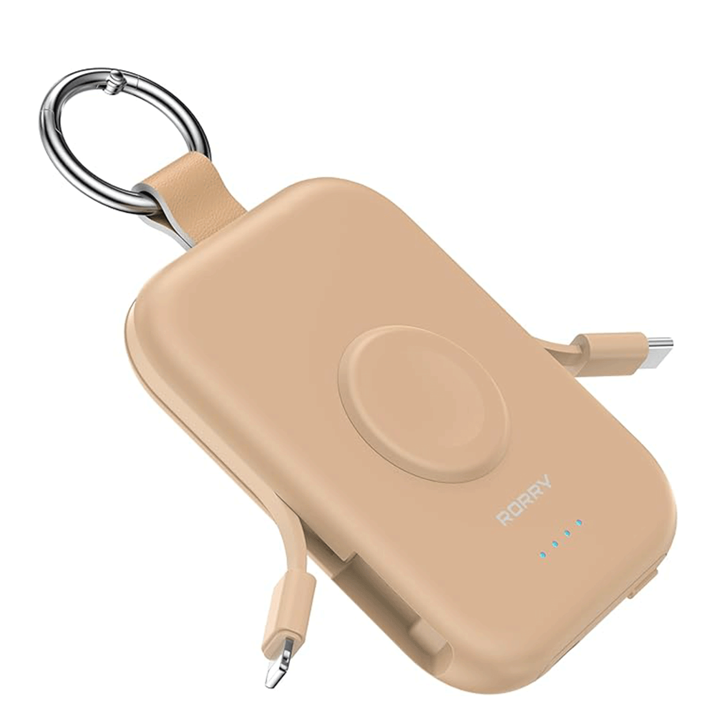 RORRY D2 モバイルバッテリー 5000mAh 2本ケーブル内蔵 iPhone/Type-C アップルウォッチ対応 最大4台同時 PSE認証 軽量コンパクト