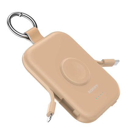 RORRY D2 モバイルバッテリー 5000mAh 2本ケーブル内蔵 iPhone/Type-C アップルウォッチ対応 最大4台同時 PSE認証 軽量コンパクト