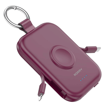 RORRY D2 モバイルバッテリー 5000mAh 2本ケーブル内蔵 iPhone/Type-C アップルウォッチ対応 最大4台同時 PSE認証 軽量コンパクト