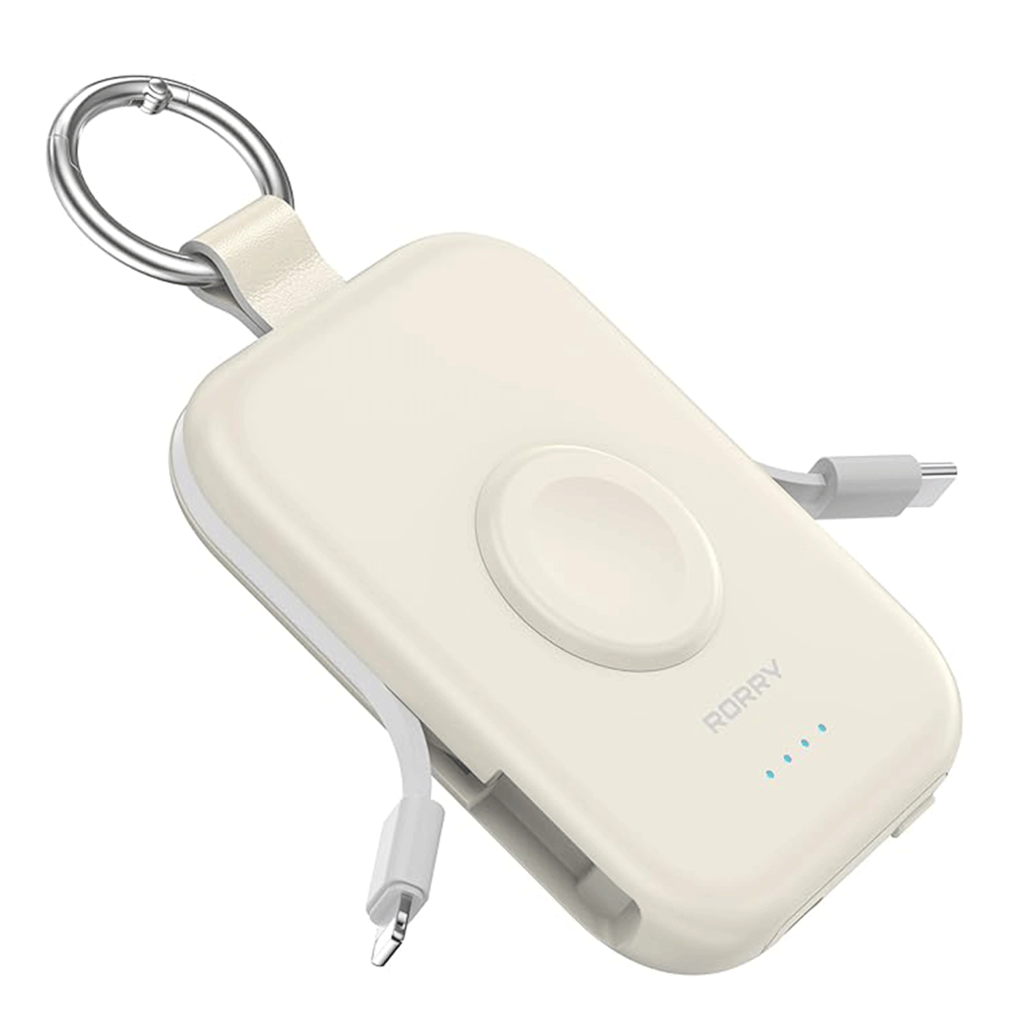 RORRY D2 モバイルバッテリー 5000mAh 2本ケーブル内蔵 iPhone/Type-C アップルウォッチ対応 最大4台同時 PSE認証 軽量コンパクト