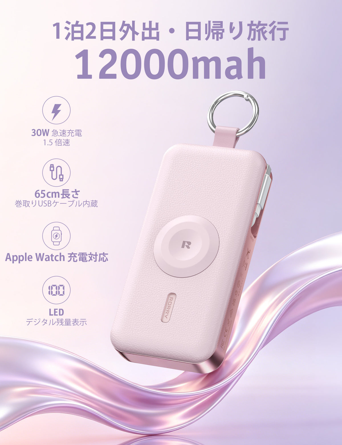 RORRY CharmGo® D3 12000mAh キーチェーン型モバイルバッテリー 30W