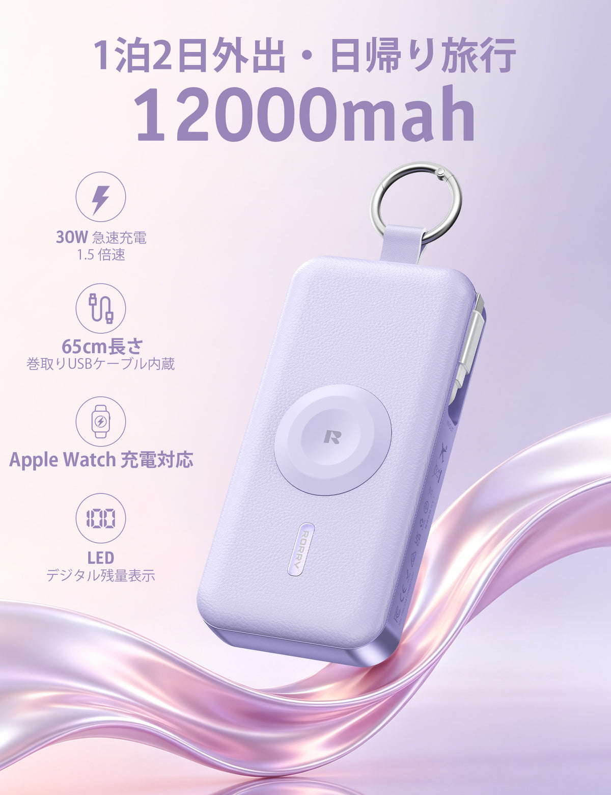 RORRY CharmGo® D3 12000mAh キーチェーン型モバイルバッテリー 30W