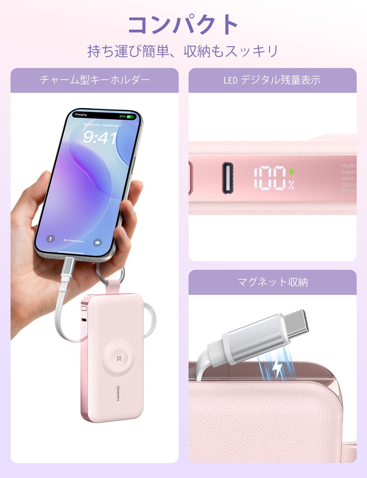 RORRY CharmGo® D3 12000mAh キーチェーン型モバイルバッテリー 30W