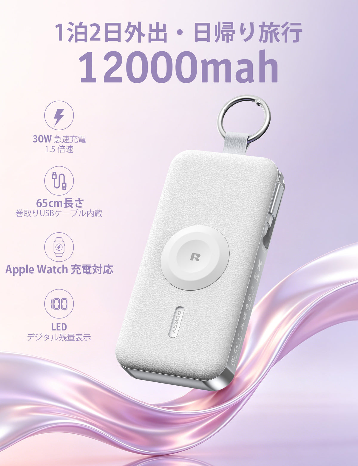 RORRY CharmGo® D3 12000mAh キーチェーン型モバイルバッテリー 30W