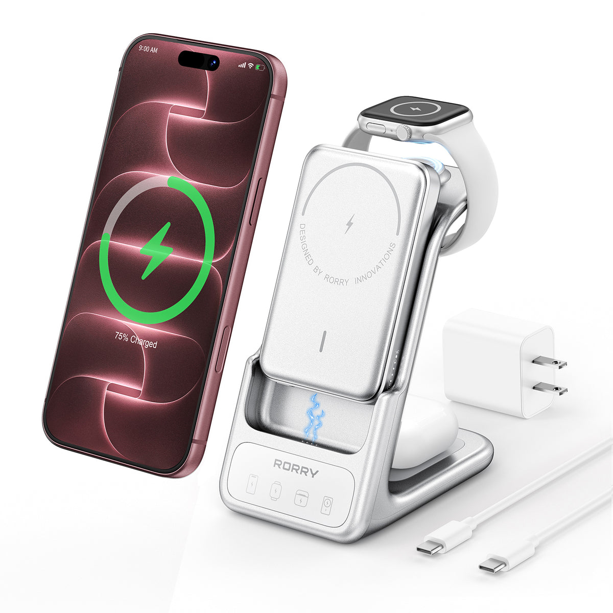 RORRY AuraDock® M2-10000mAh 4in1 充電ステーション 着脱式モバイルバッテリー付き 30W