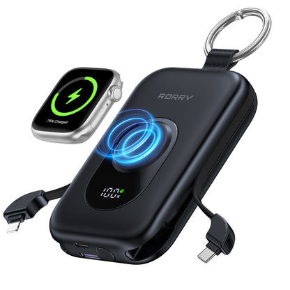 RORRY D2【強化版】モバイルバッテリー 大容量 20000mAh 30W 2本ケーブル内蔵 アップルウォッチ 充電器 3in1 小型 4台同時充電 Type-C 急速充電 携帯充電器
