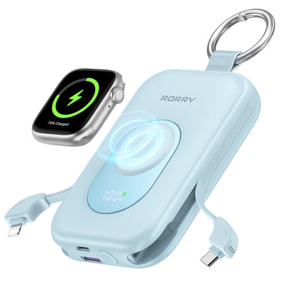 RORRY D2【強化版】モバイルバッテリー 大容量 20000mAh 30W 2本ケーブル内蔵 アップルウォッチ 充電器 3in1 小型 4台同時充電 Type-C 急速充電 携帯充電器