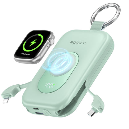 RORRY D2【強化版】モバイルバッテリー 大容量 20000mAh 30W 2本ケーブル内蔵 アップルウォッチ 充電器 3in1 小型 4台同時充電 Type-C 急速充電 携帯充電器