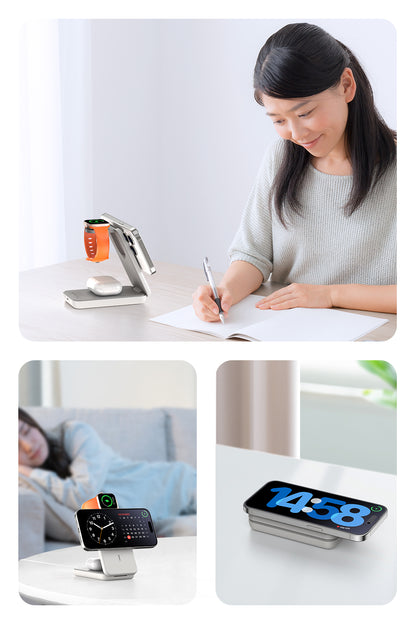 RORRY M3 【10000mAh 大容量・ iphone apple watch airpods 同時充電・完全ワイヤレススタンド】magsafeモバイルバッテリー アップルウォッチ充 電 3台 パススルー 充電ドッグ コンパクト