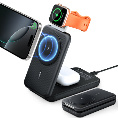 RORRY M3 【10000mAh 大容量・ iphone apple watch airpods 同時充電・完全ワイヤレススタンド】magsafeモバイルバッテリー アップルウォッチ充 電 3台 パススルー 充電ドッグ コンパクト