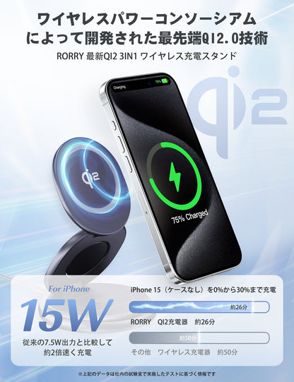 RORRY A6 3in1 Qi2 回転式MagSafe充電スタンド（15W・折りたたみ対応）