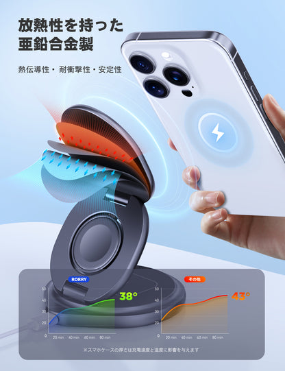 RORRY A6 3in1 Qi2 回転式MagSafe充電スタンド（15W・折りたたみ対応）