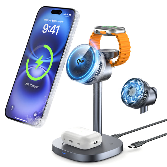 RORRY 3in1冷却ワイヤレス充電器 Qi2認証・静音冷却ファン搭載 iPhone/Apple Watch/AirPods同時充電