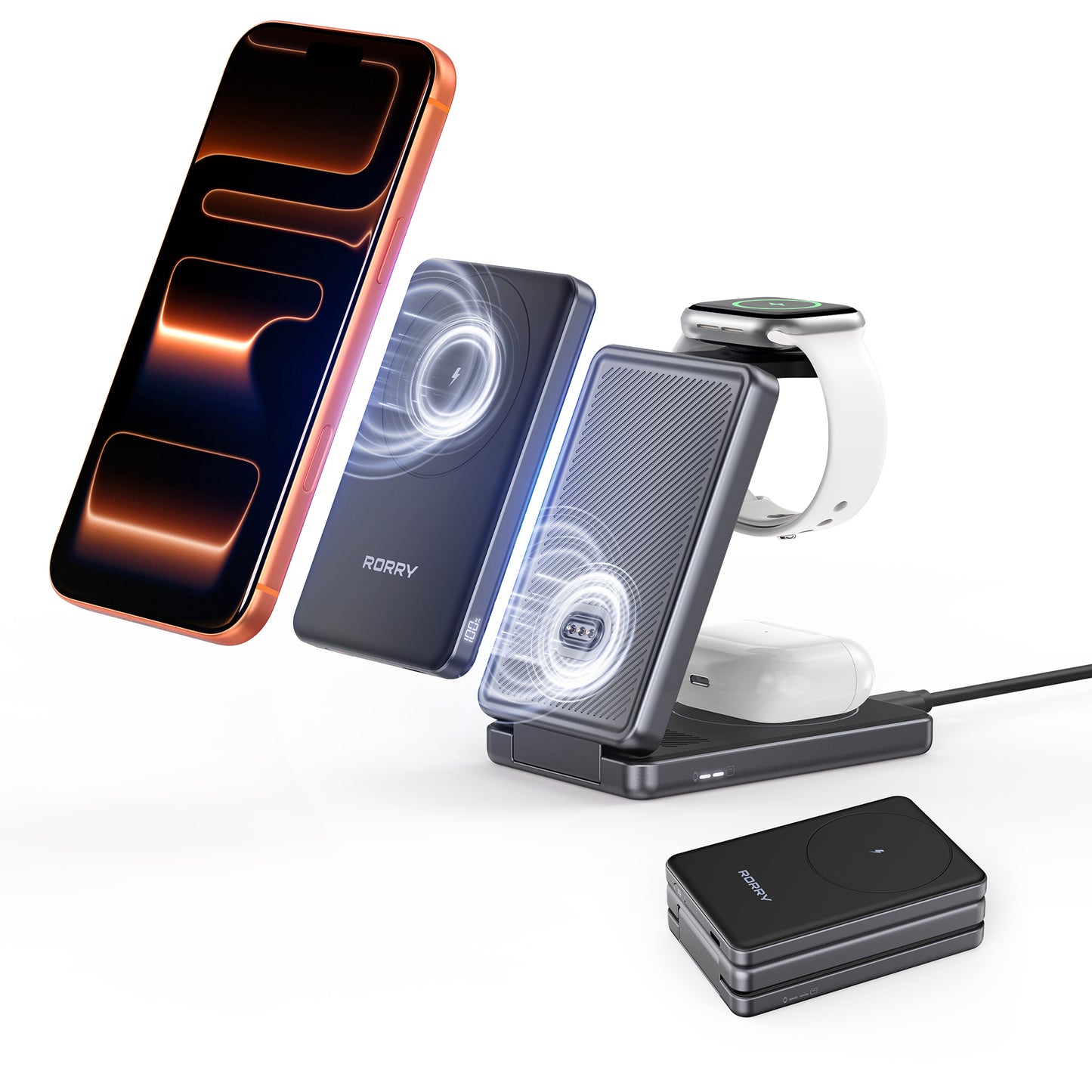 RORRY AuraDock M1-5000mAh 4in1充電ステーション マグネット式モバイルバッテリー搭載